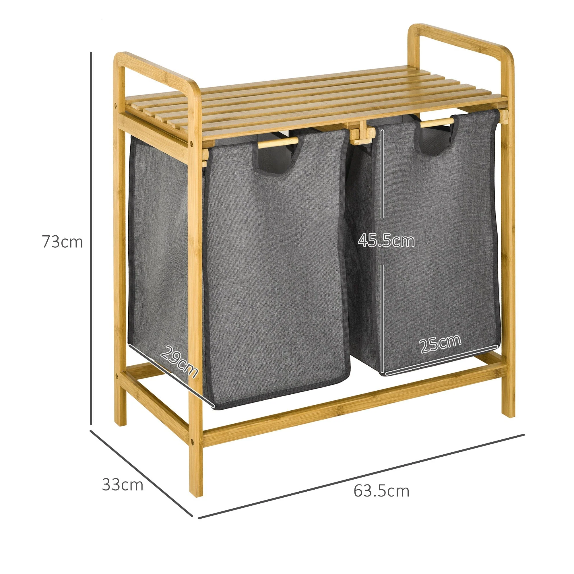 Laundry Basket with Platform, 2 Bags, Bamboo Grey+Natural - Image 3