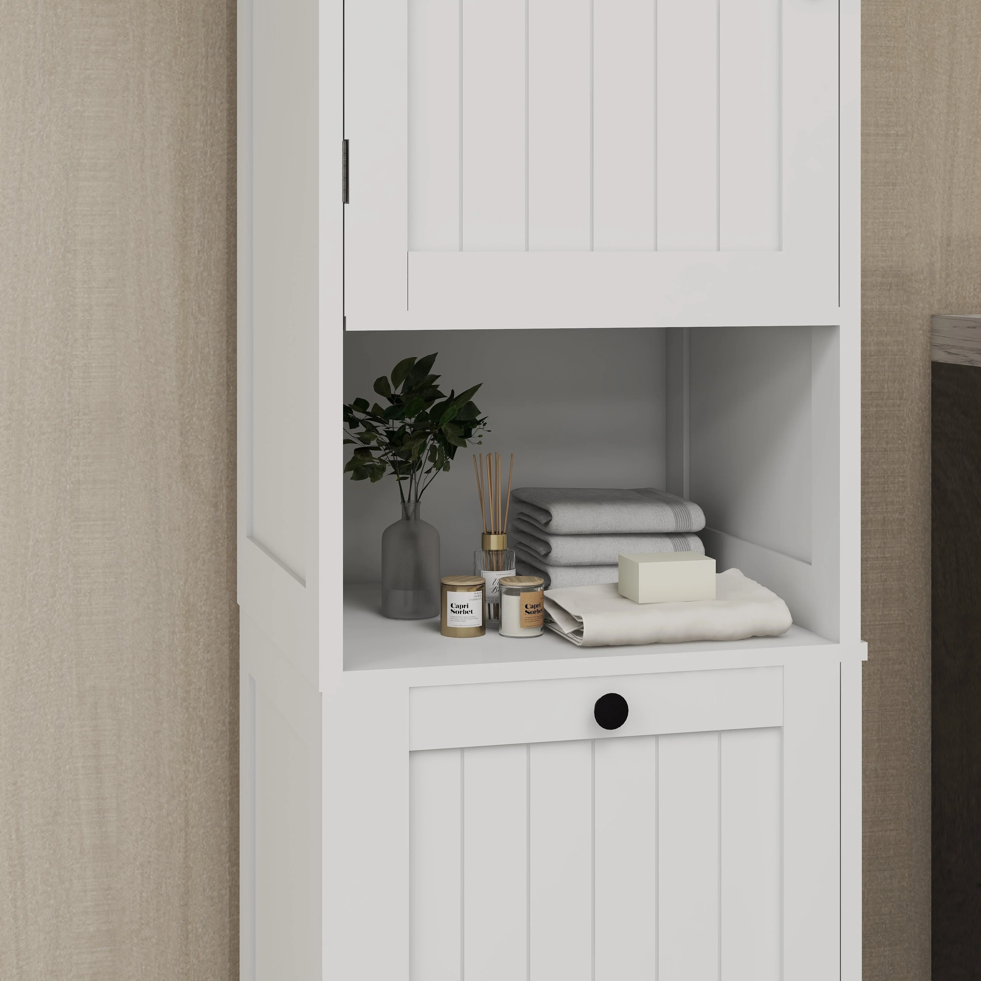 Laundry Sorter Cabinet, One-Compartment Tilt-Out Door, White - Image 7