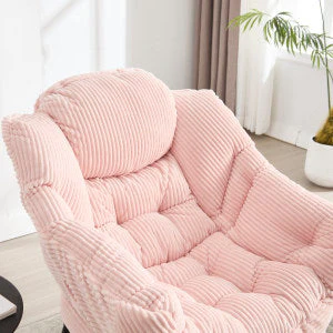 Lazy Chair with Ottoman, Modern Lounge Accent with Armrests & Side Pocket, Pink - Image 8
