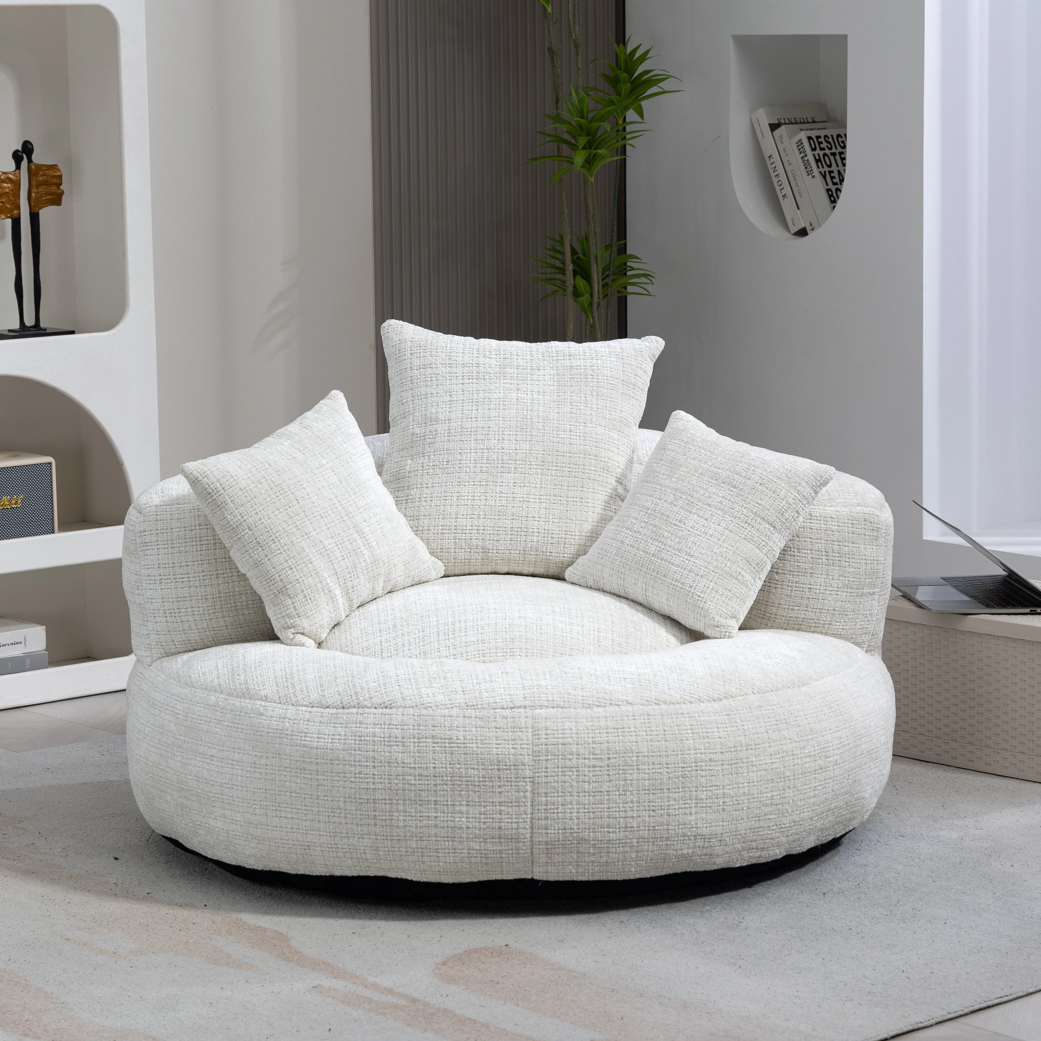 Lazy Sofa High Back Bean Bag Chair with Three Cushions, Indoor/Outdoor, Beige Chenille - Image 8
