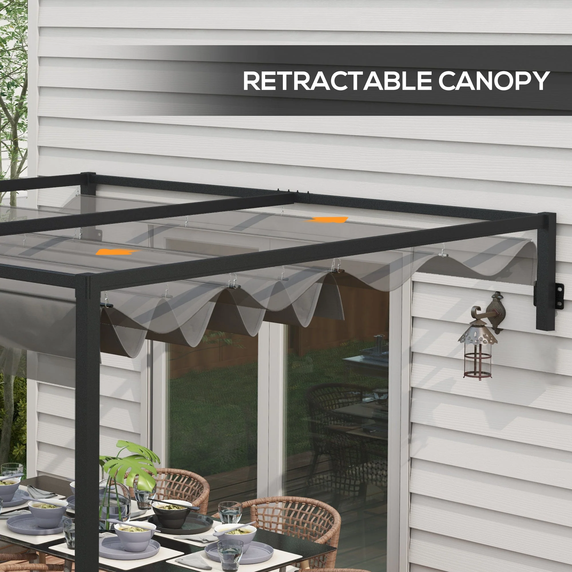 Lean To Steel Pergola, 3 x 4m with Moving Fabric Canopy - Dark Grey - Image 5