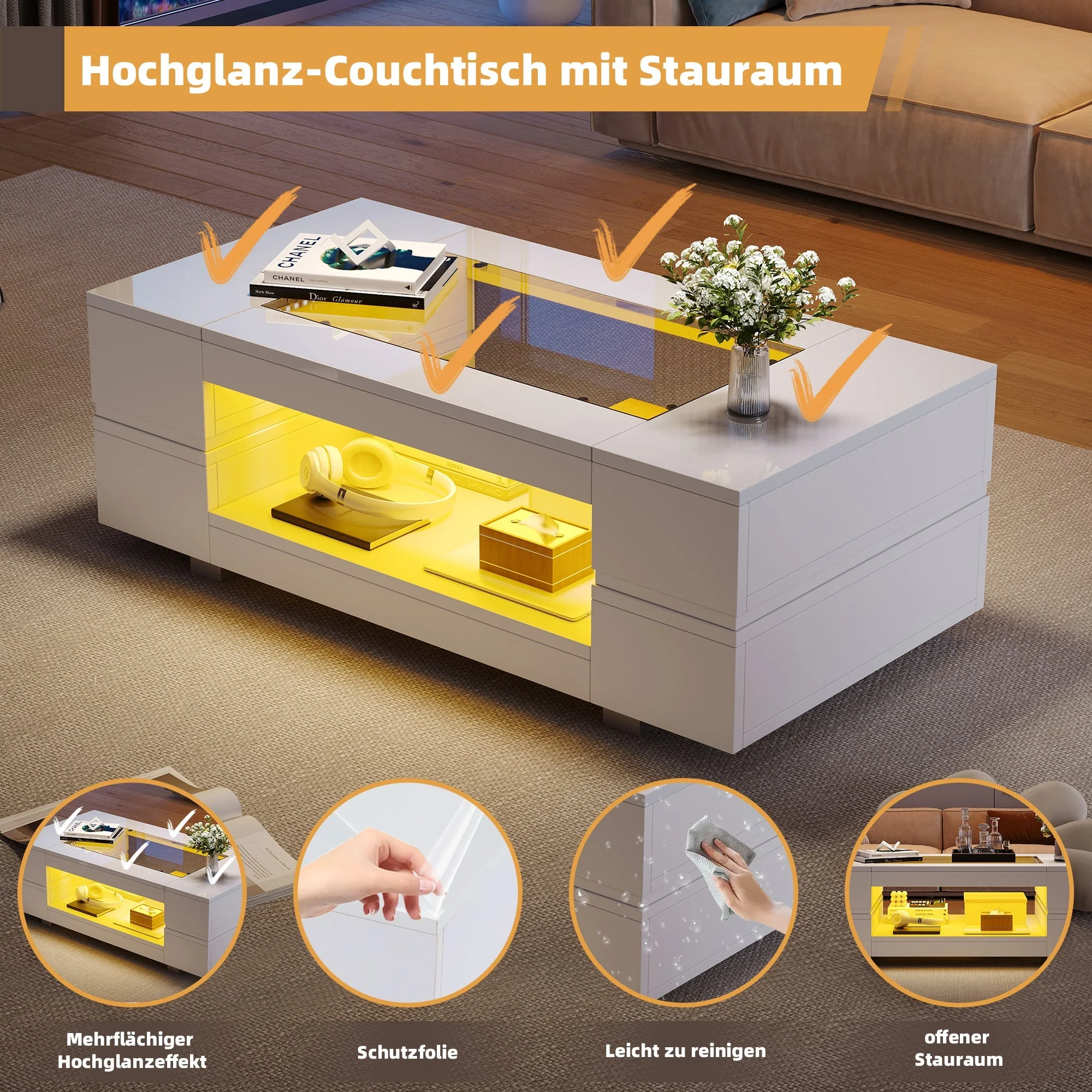 LED Coffee Table Bluetooth App Control, White - Image 4