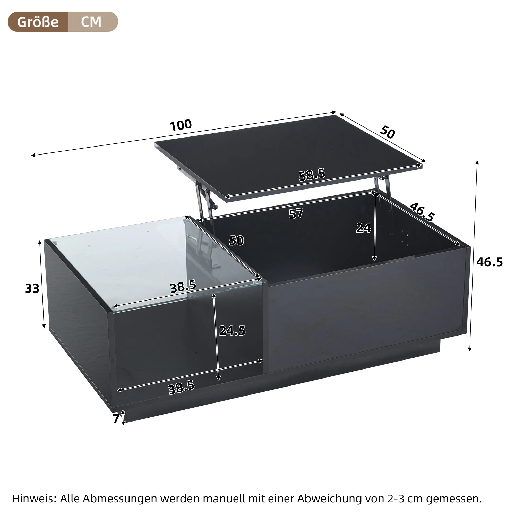 LED Coffee Table, Height-Adjustable with Hidden Storage and Shelf, High-Gloss - Image 9