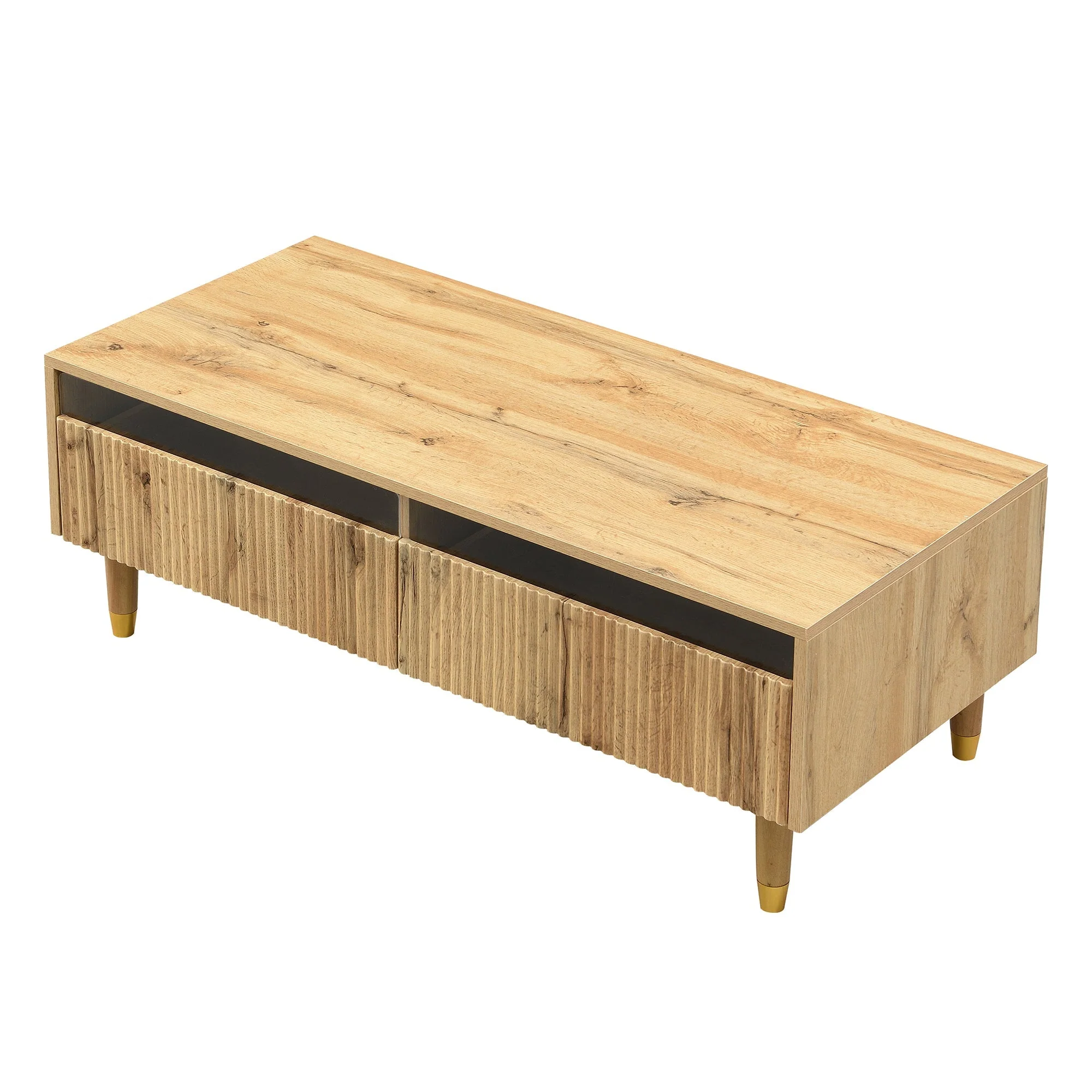 LED coffee table with wavy drawer top, two drawers, gold-wood - Image 10