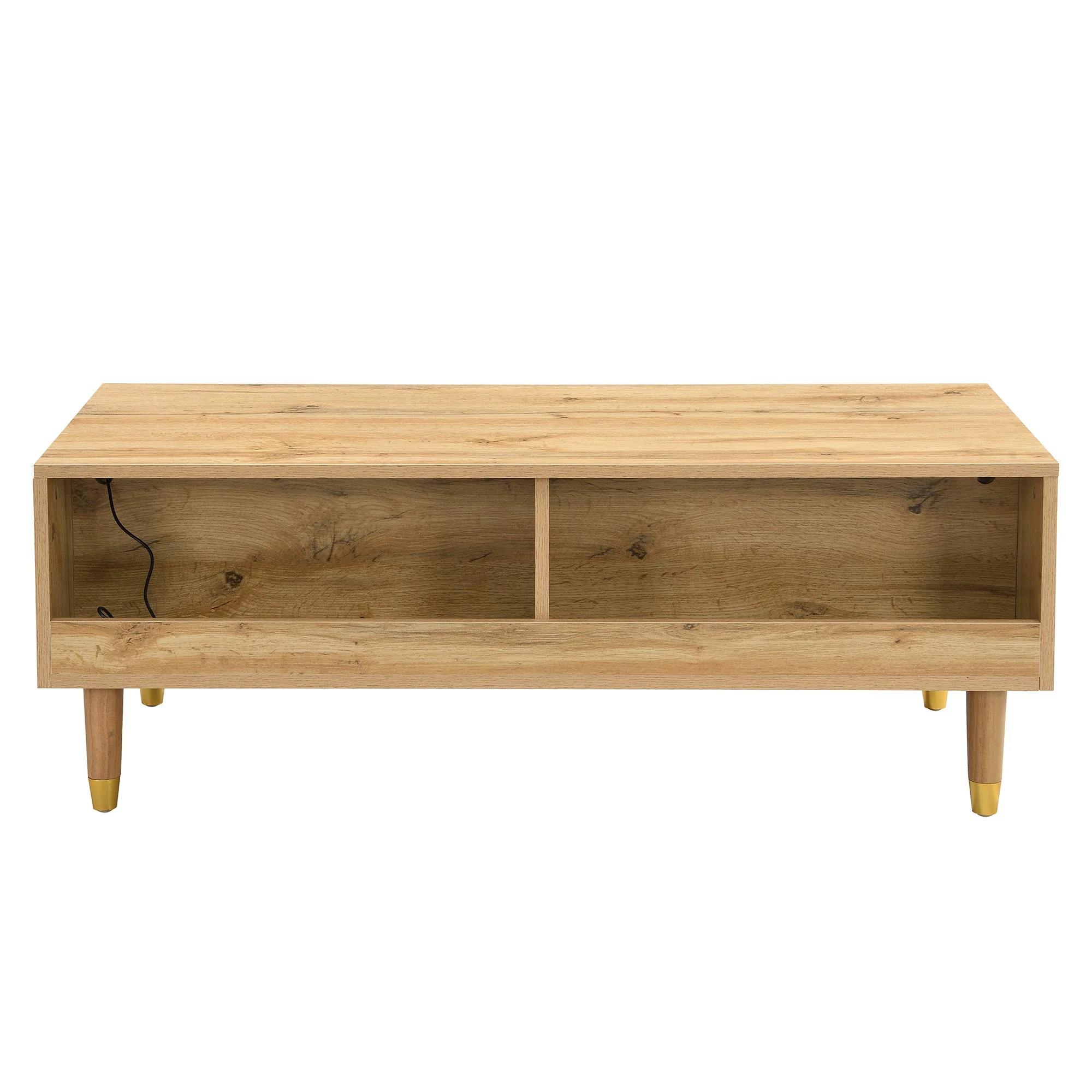 LED coffee table with wavy drawer top, two drawers, gold-wood - Image 11
