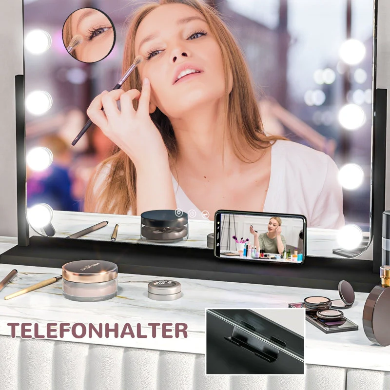 LED Cosmetic Mirror, 3 Light Modes, Dimmable, Touch Control, Black - Image 4