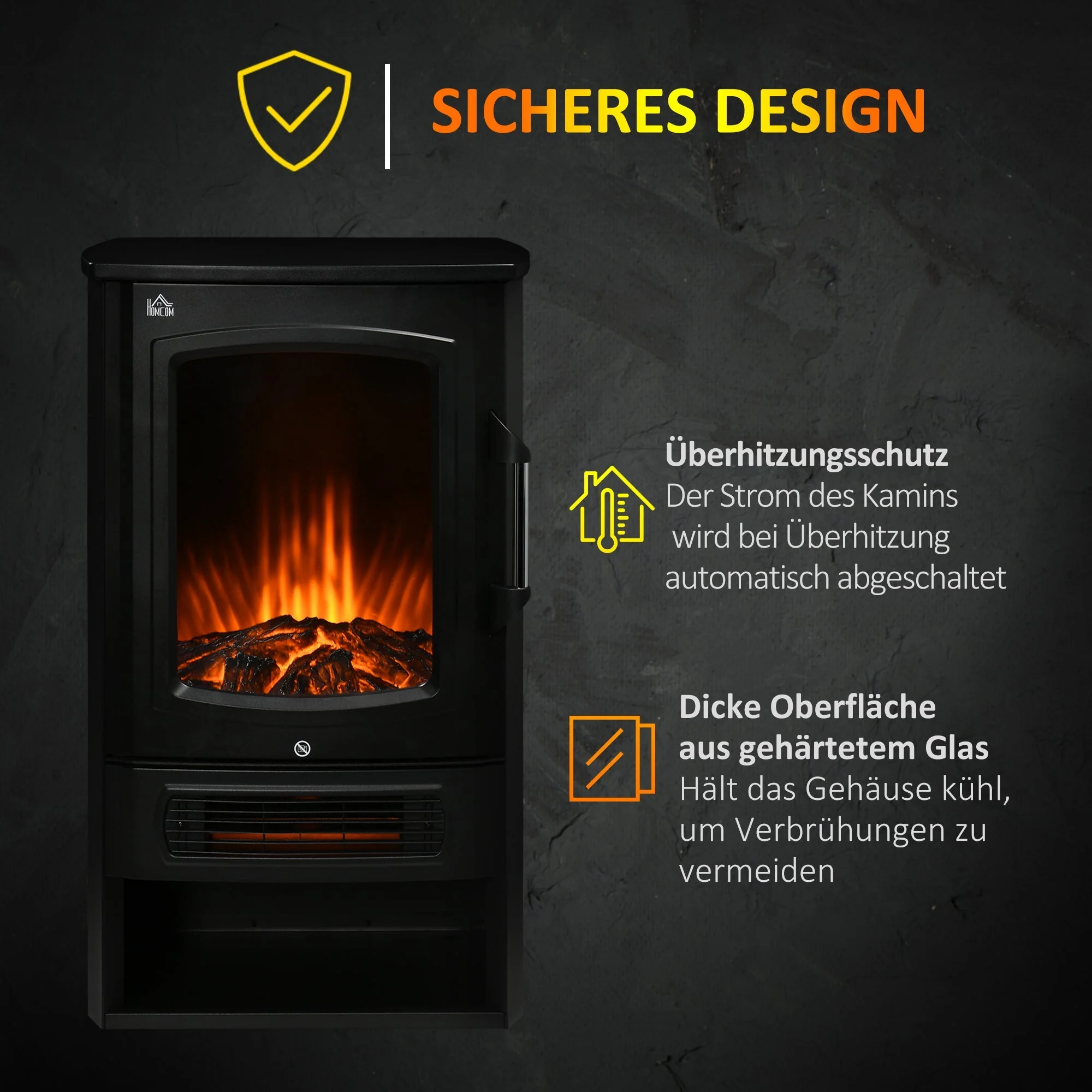 LED Electric Fireplace, 1000/2000W Heating, Flame Effect, 44.5x32x74cm, White - Image 6