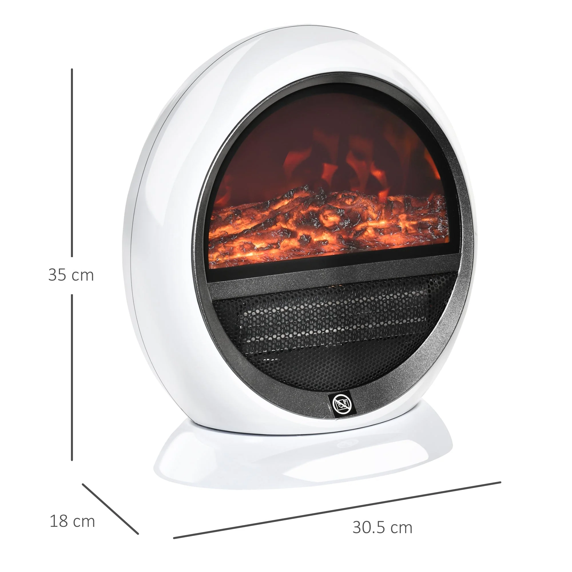 LED Electric Fireplace, 1500W Flame Effect, White ABS Plastic - Image 3