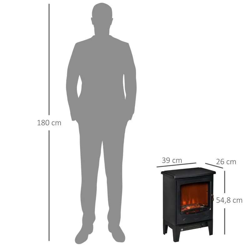 LED Electric Fireplace, Freestanding Flame Effect, 900/1800W, Black - Image 3