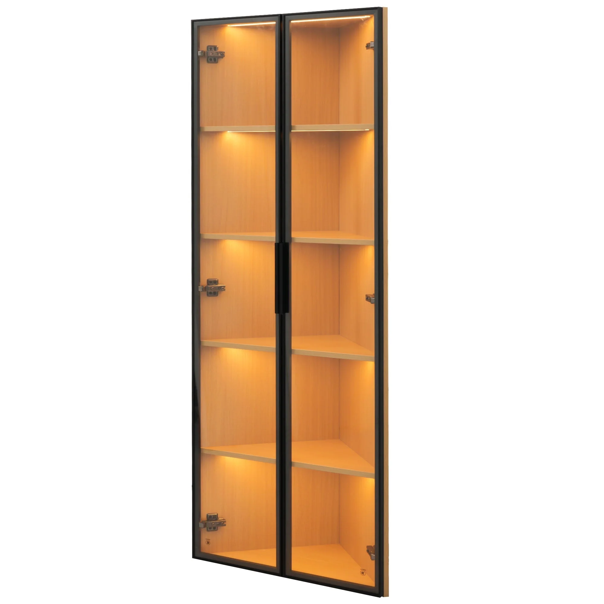 LED Glass Display Case 62x35x160cm Corner Cabinet with Light Strip, Tempered Glass, Oak - Image 7