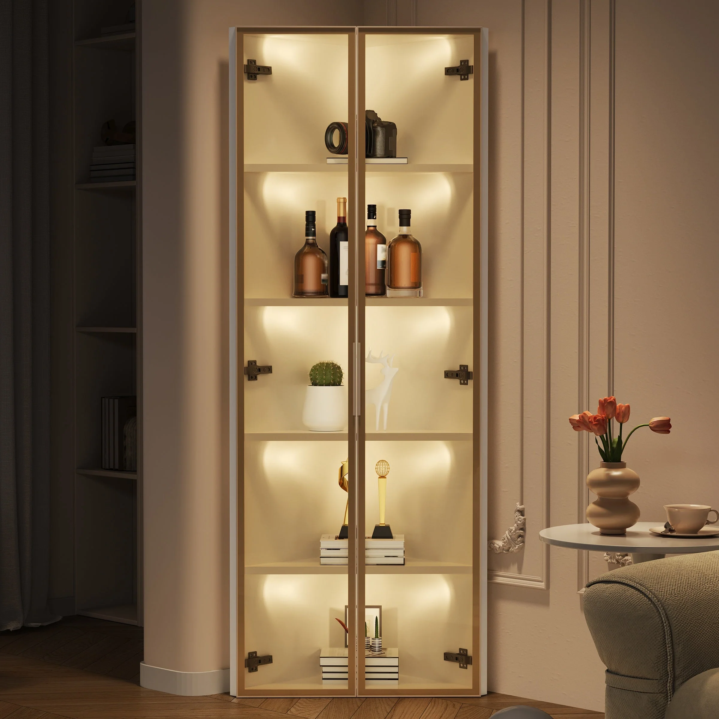 LED Glass Display Case with Integrated Light Strip and Tempered Glass, White - Image 2