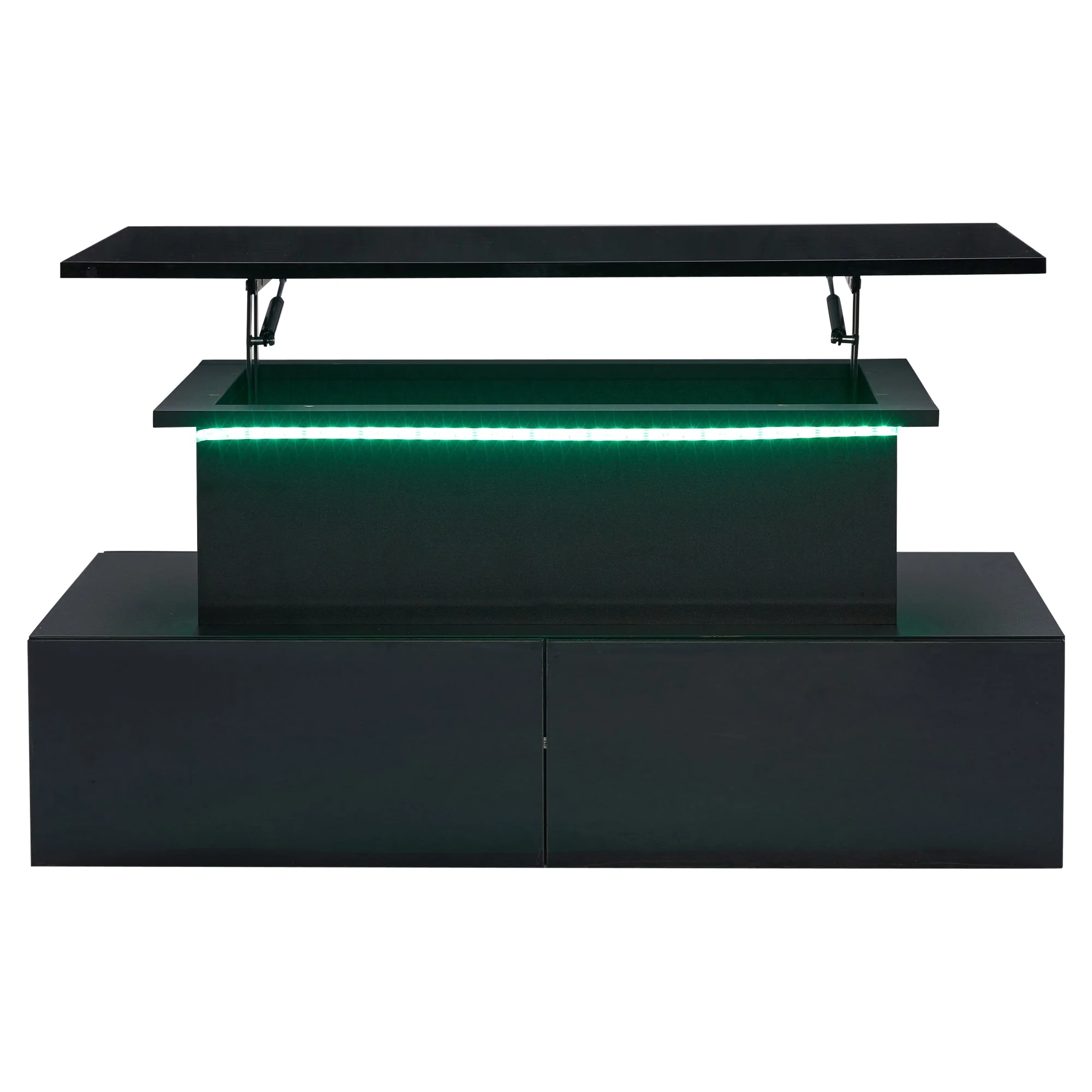 LED High Gloss Coffee Table, 4 Drawers, Lift Top, Storage, Rectangular, Black - Image 6