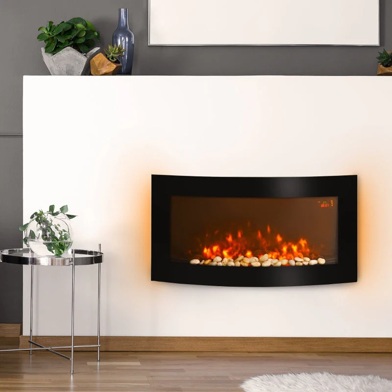 Led Wall Mounted Fireplace, Curved Glass Slimline 1000/2000W 7 Colour Side Lights, Electric Fire Place - Image 2