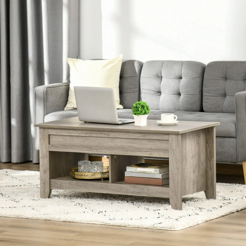 Lift Top Coffee Table with Hidden Storage and Open Shelves, Oak Effect - Image 7