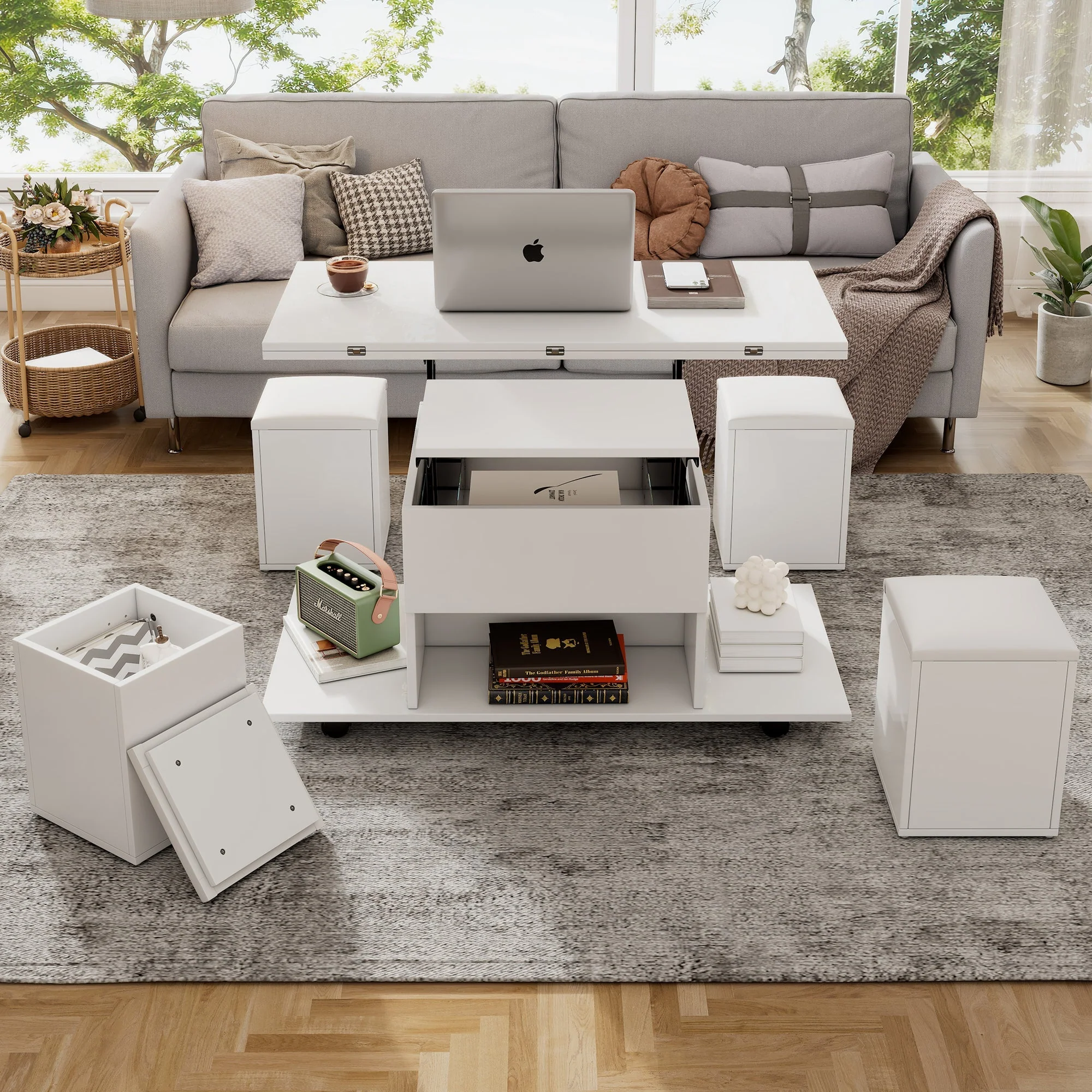 Lift Up Coffee Table with Storage, White