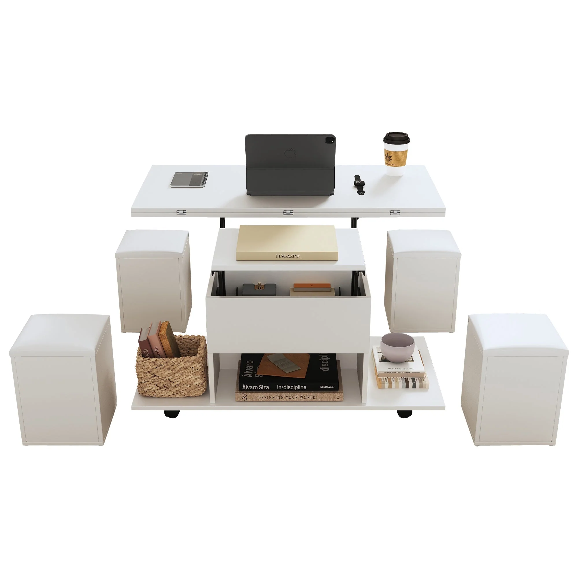Lift Up Coffee Table with Storage, White - Image 3