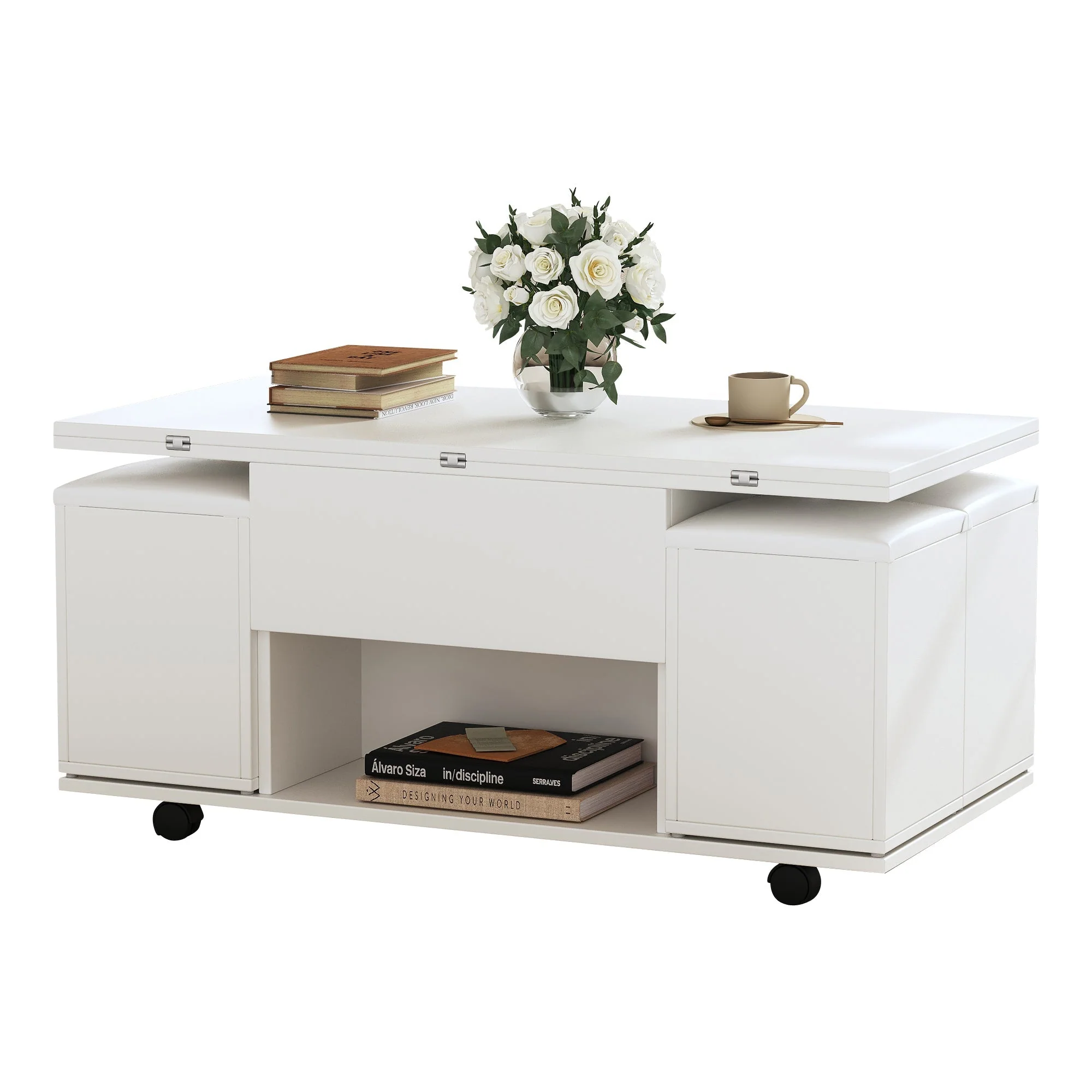 Lift Up Coffee Table with Storage, White - Image 4
