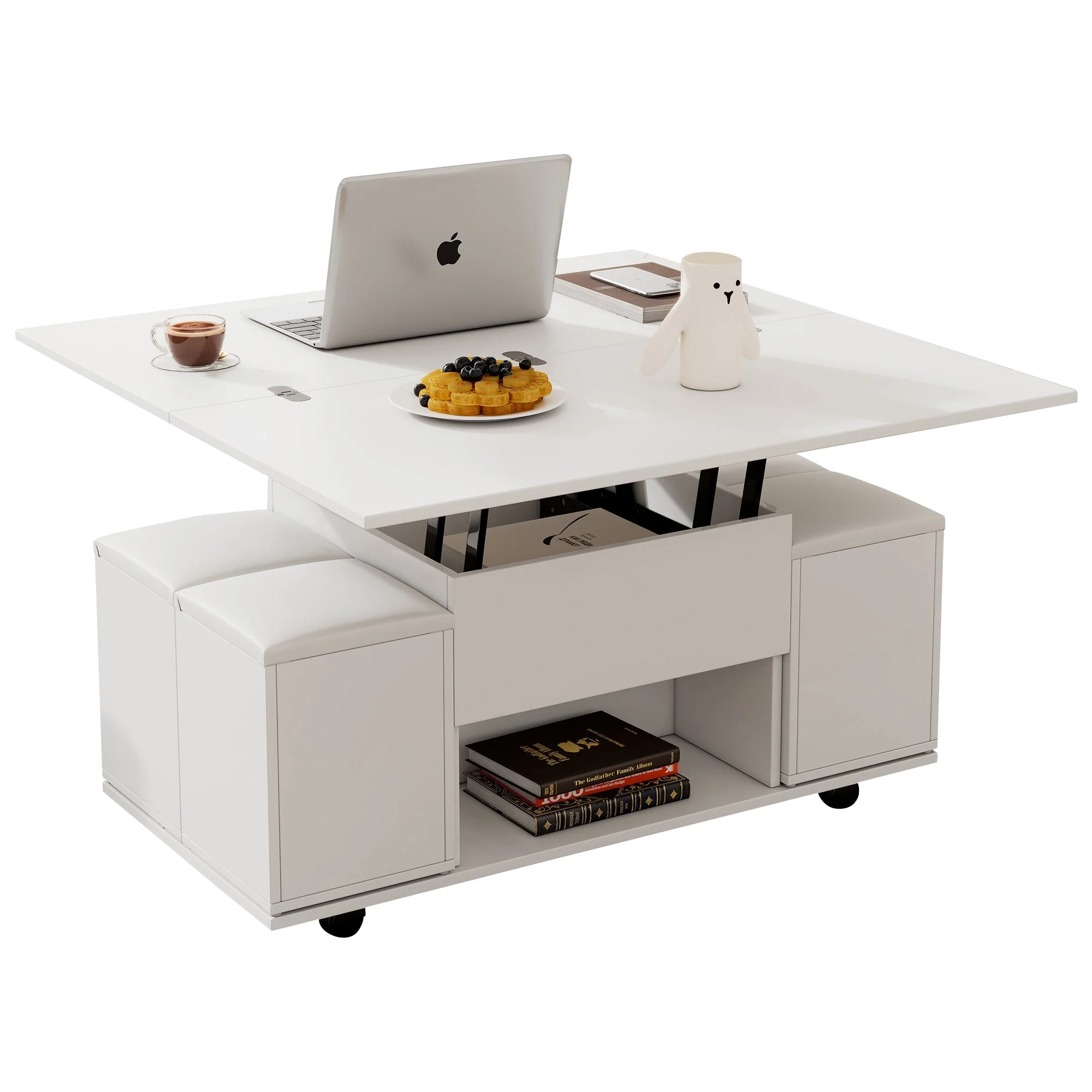 Lift Up Coffee Table with Storage, White - Image 5