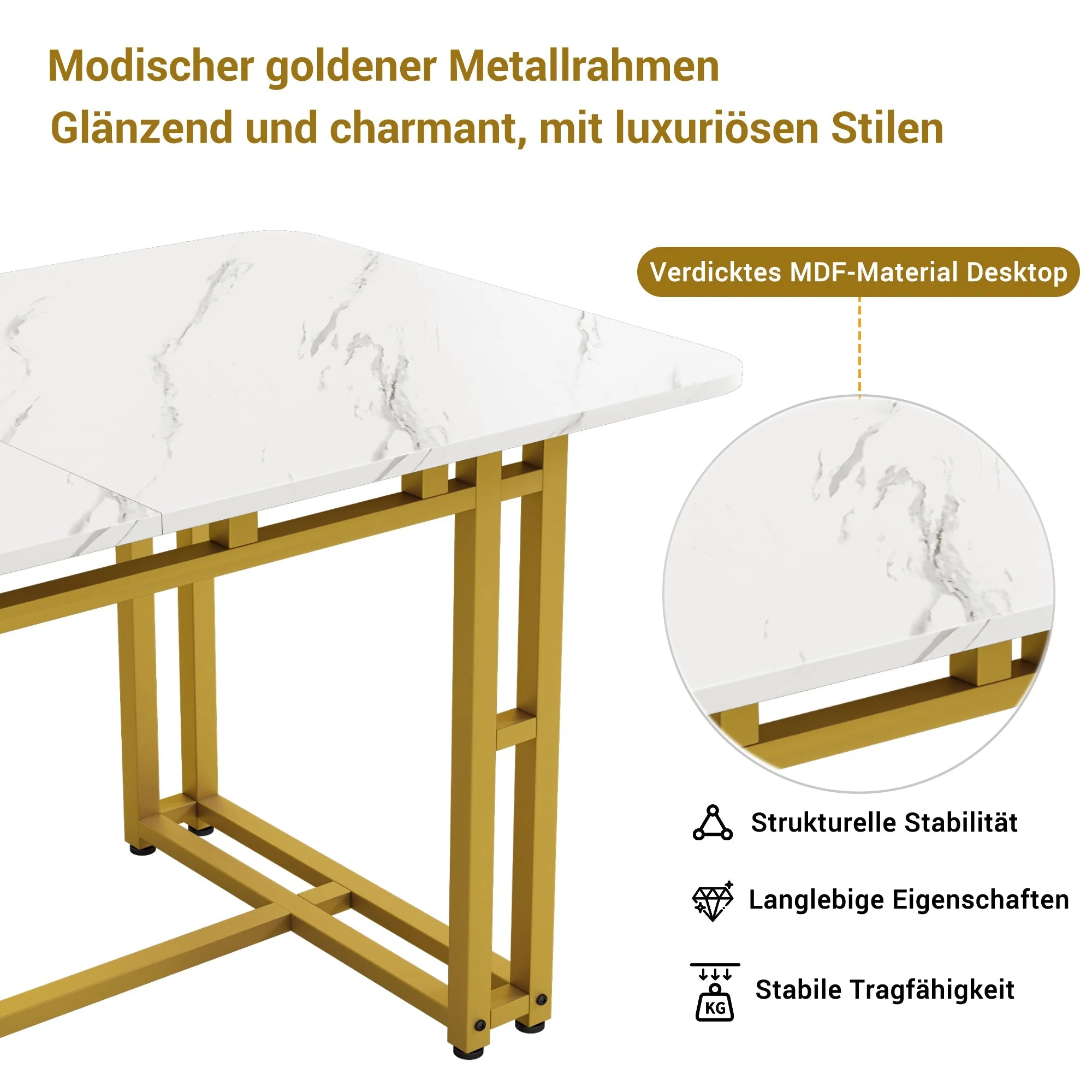 Lightweight Luxury Dining Table 120x70cm Rectangular Modern Metal Frame Golden Legs - Image 10