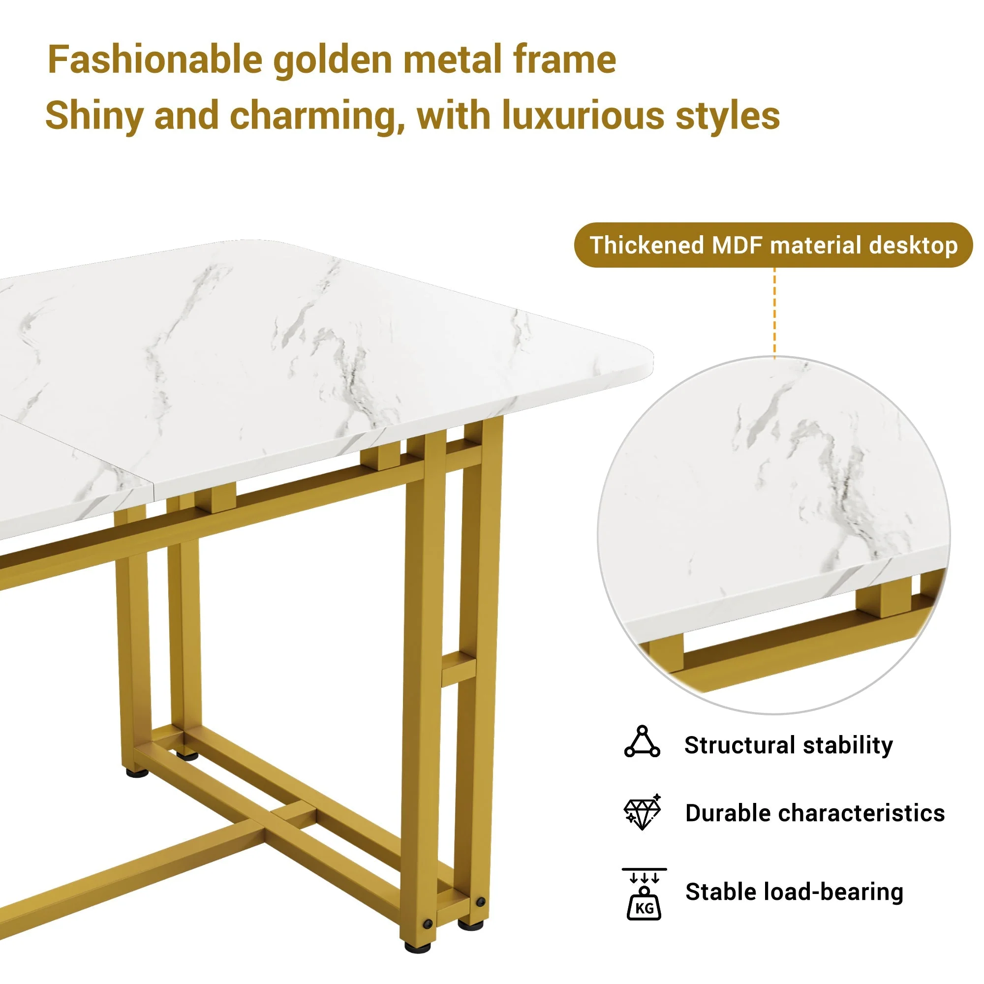 Lightweight Luxury Dining Table 120x70cm Rectangular Modern Metal Frame Golden Legs - Image 9