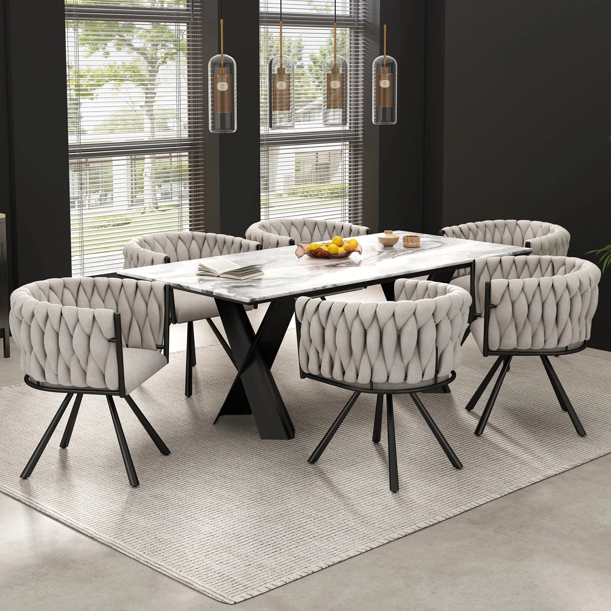 Linen Dining Chairs, Set of 2, Swivel Design with Metal Support Legs, Beige and Black Linen - Image 6
