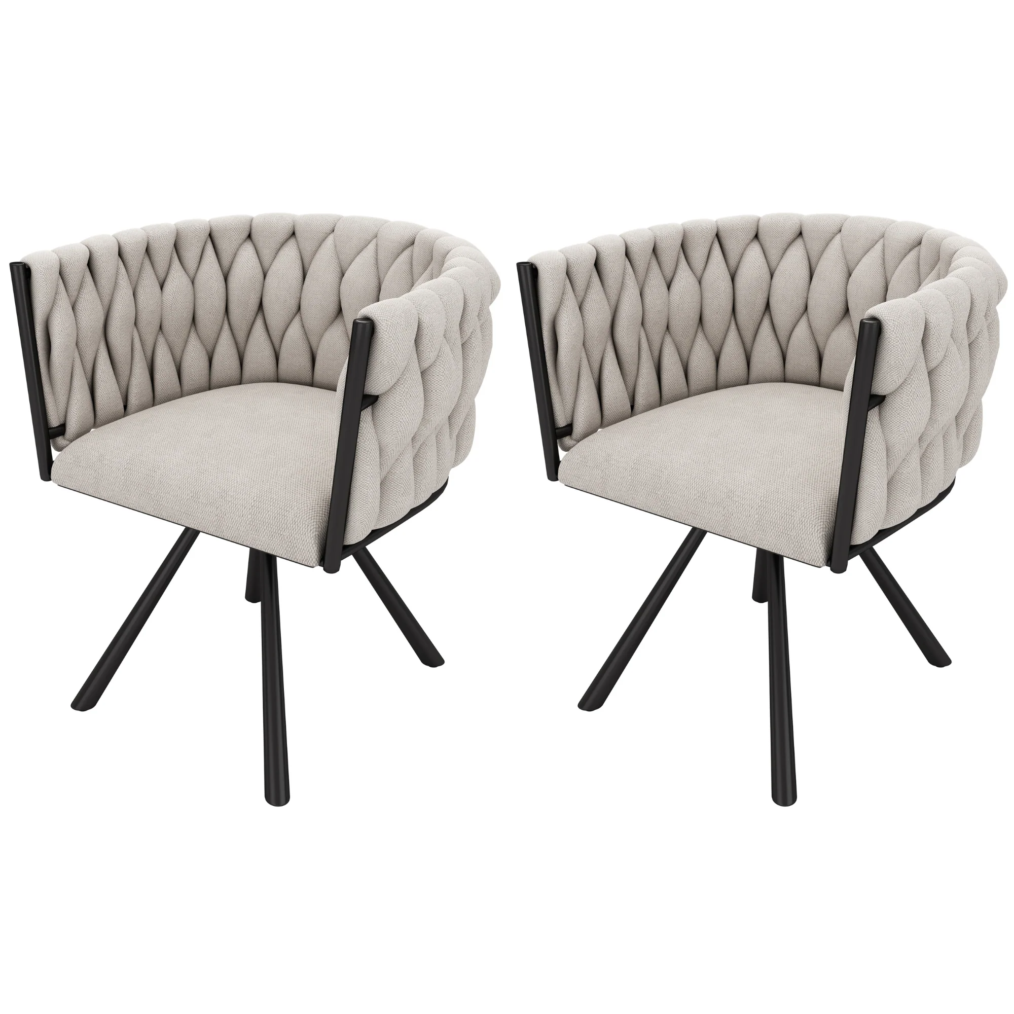 Linen Dining Chairs, Set of 2, Swivel Design with Metal Support Legs, Beige and Black Linen - Image 9