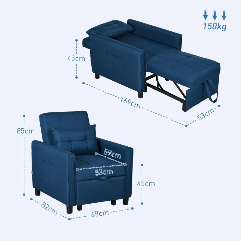 Linen-Look Single Chair Bed - Blue - Image 3