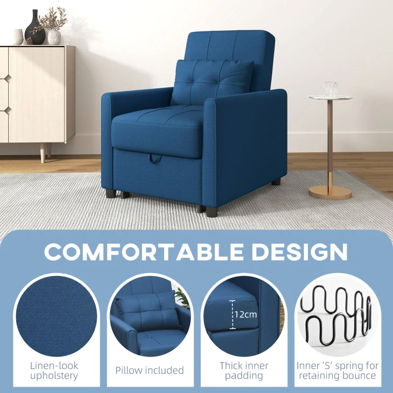 Linen-Look Single Chair Bed - Blue - Image 4