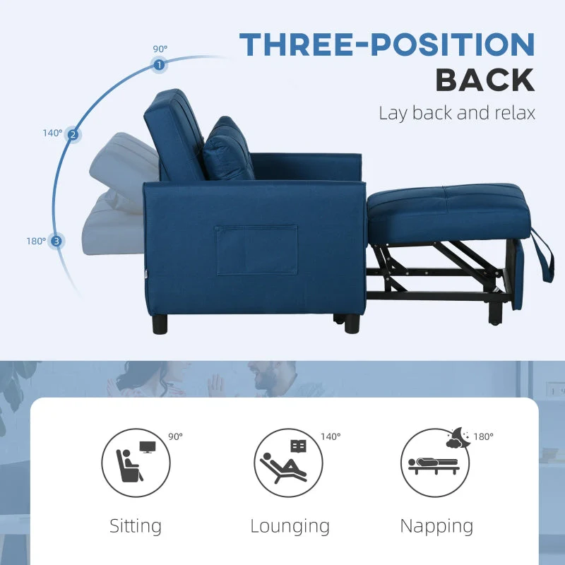 Linen-Look Single Chair Bed - Blue - Image 5