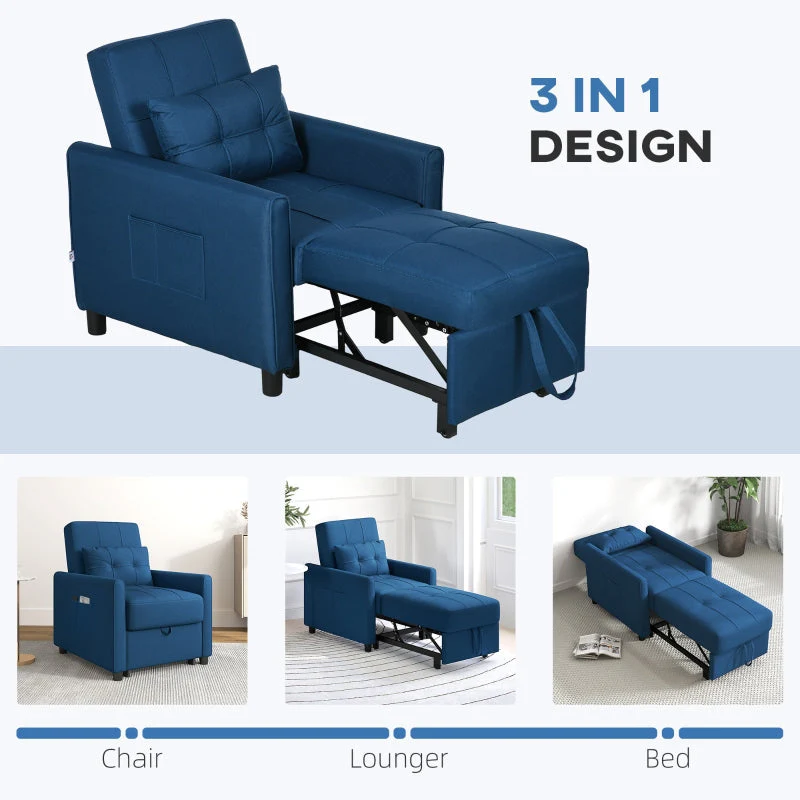 Linen-Look Single Chair Bed - Blue - Image 6