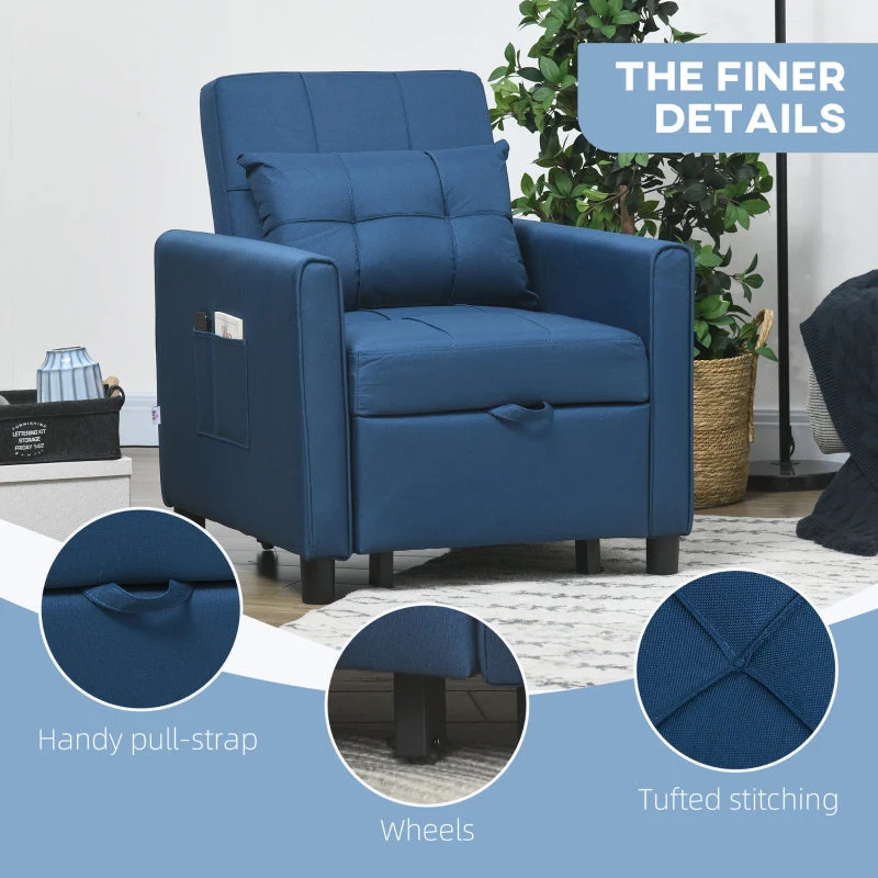 Linen-Look Single Chair Bed - Blue - Image 7