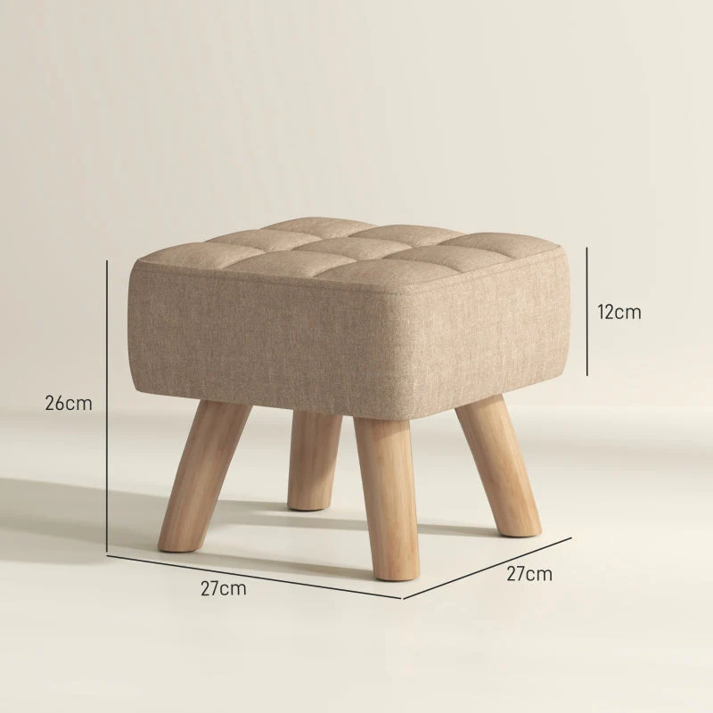 Linen-Look Square Padded Footstool Brown - Image 3