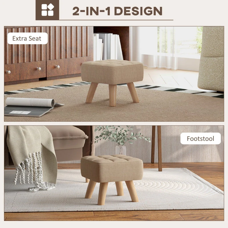 Linen-Look Square Padded Footstool Brown - Image 4