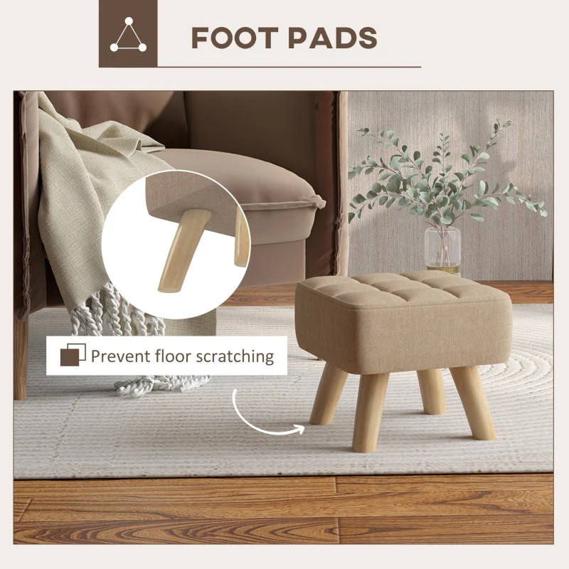 Linen-Look Square Padded Footstool Brown - Image 6