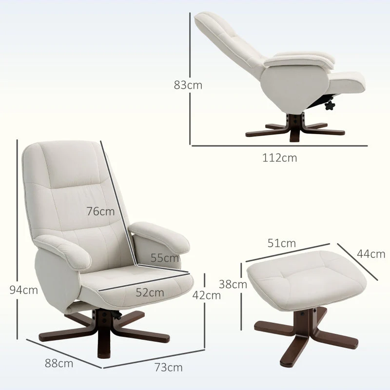 Linen Swivel Recliner Chair with Footstool, Upholstered Reclining Armchair, Beige - Image 3