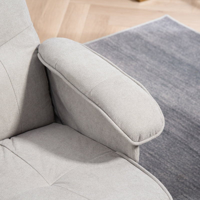 Linen Swivel Recliner Chair with Footstool, Wooden Base, Light Grey - Image 7