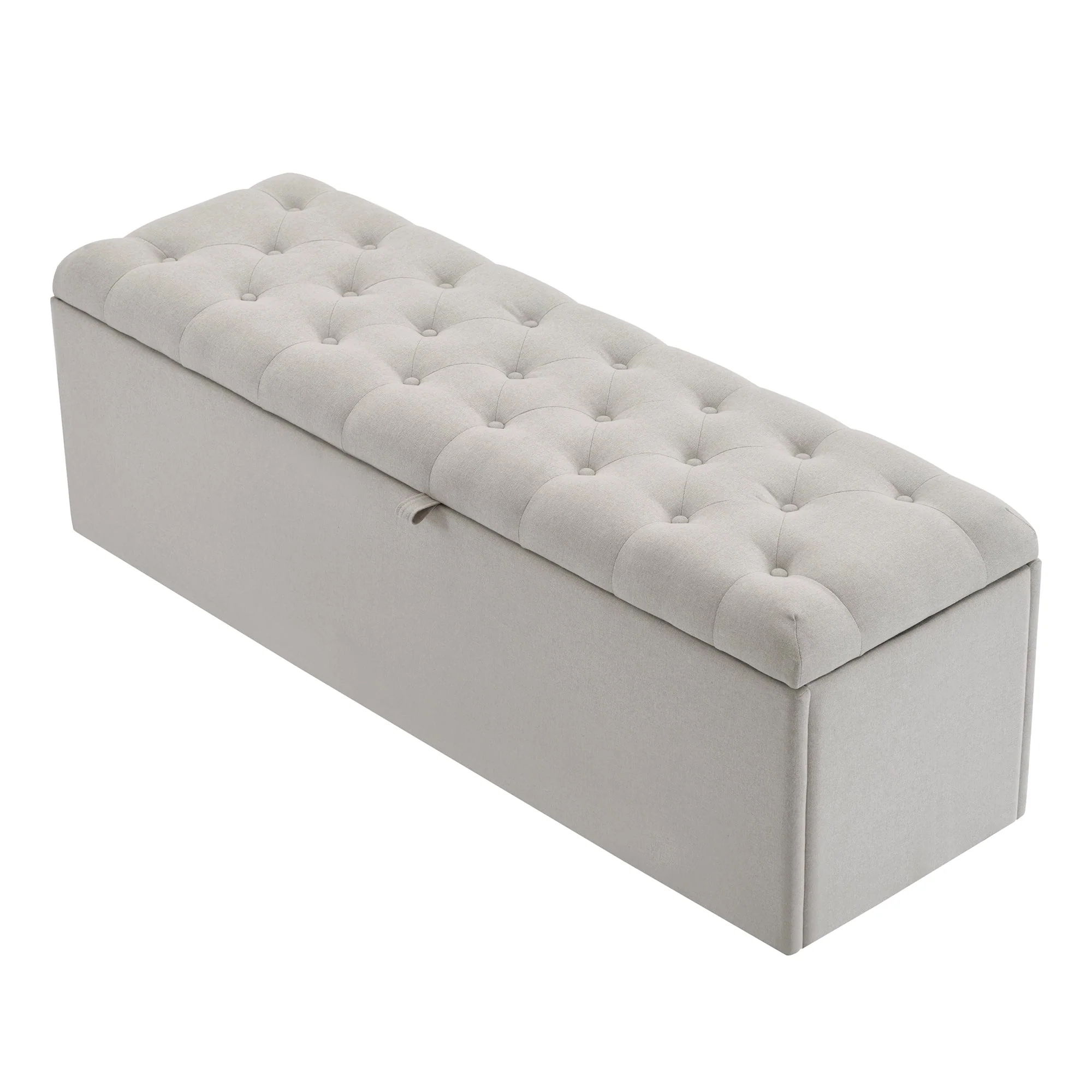 Linen Upholstered Bench with Storage Space, Light Grey - Image 3