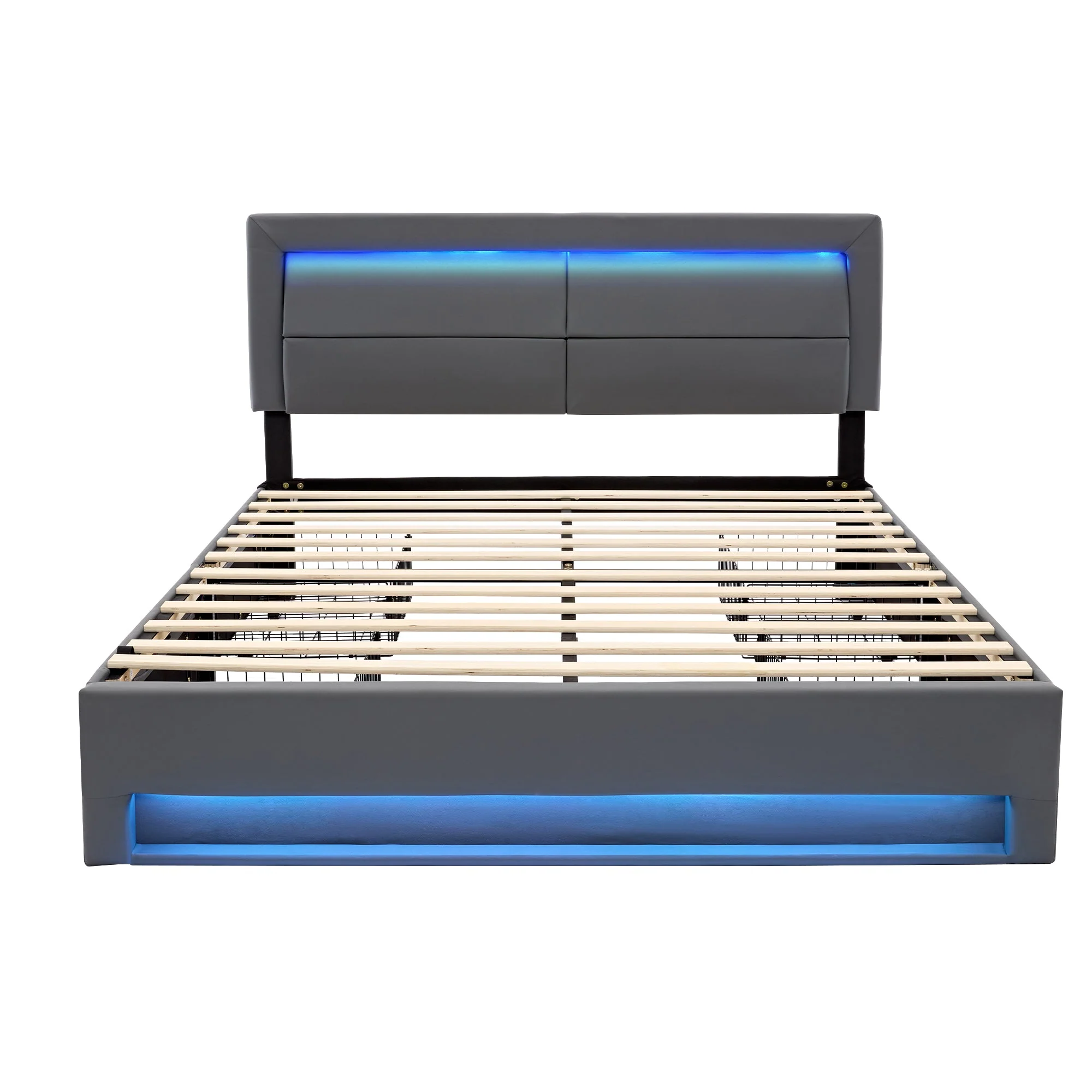 Lit capitonné 140x190cm, USB Charging, LED, Four Drawers, PU Litchi Gray - Image 9