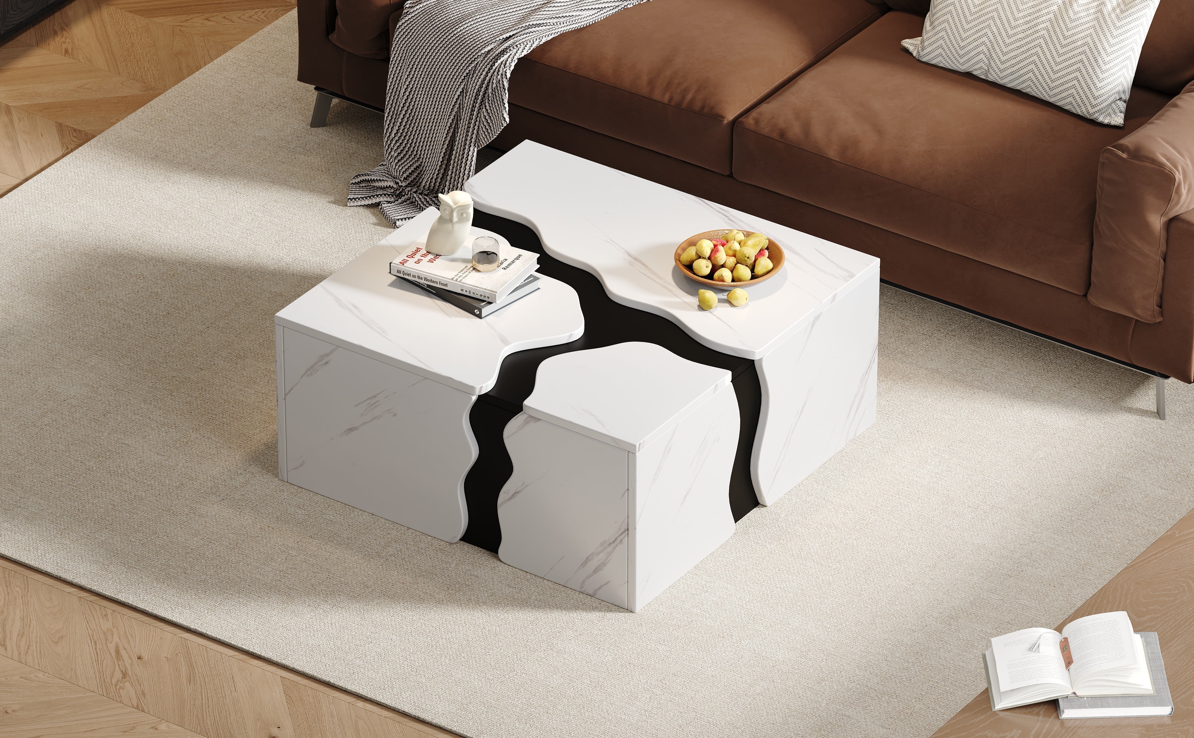 Living Room Coffee Table 70x70x31cm Cube Design Drawer Storage Marble Veneer - Image 6