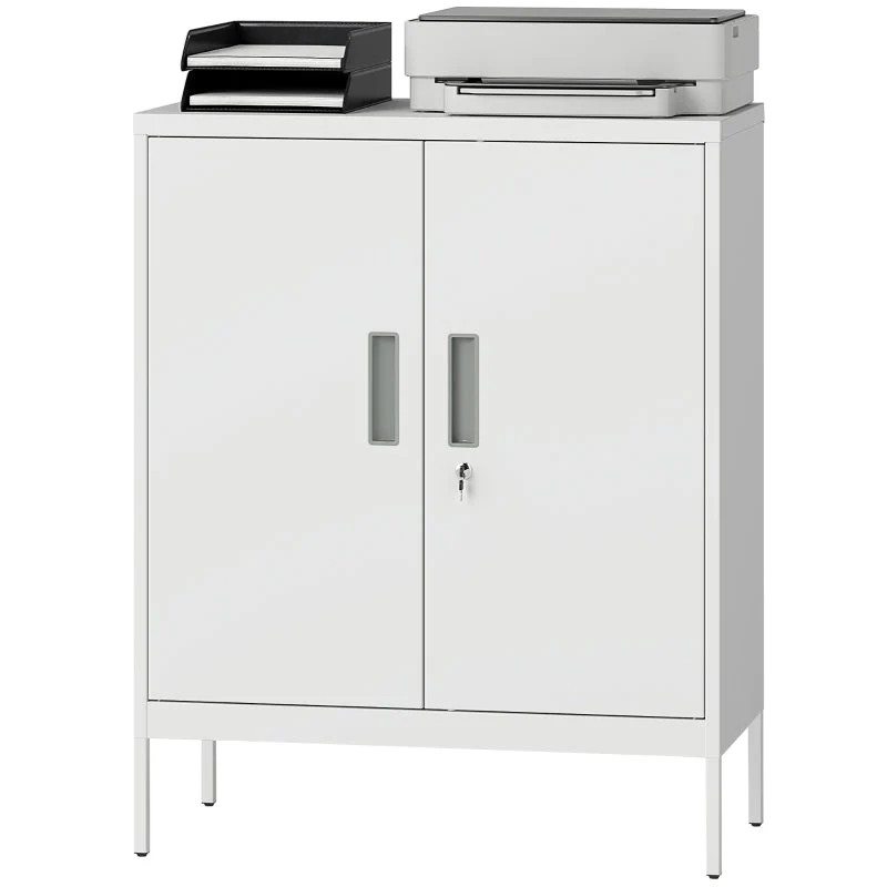 Lockable Steel Cabinet 2 Doors Adjustable Shelves - White - Image 8