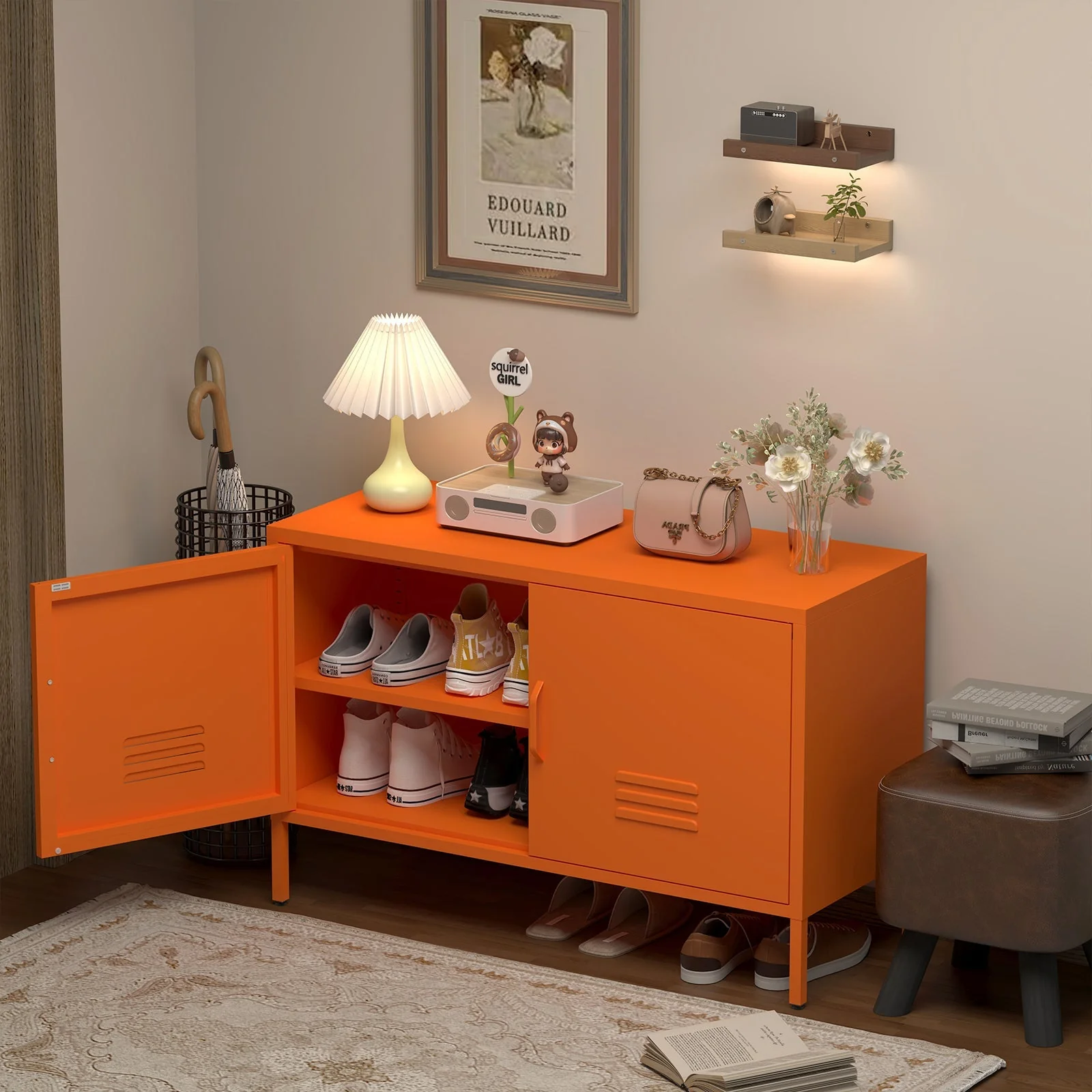 Locker Cabinet Metal Storage TV Stand with 2 Doors Orange - Image 6