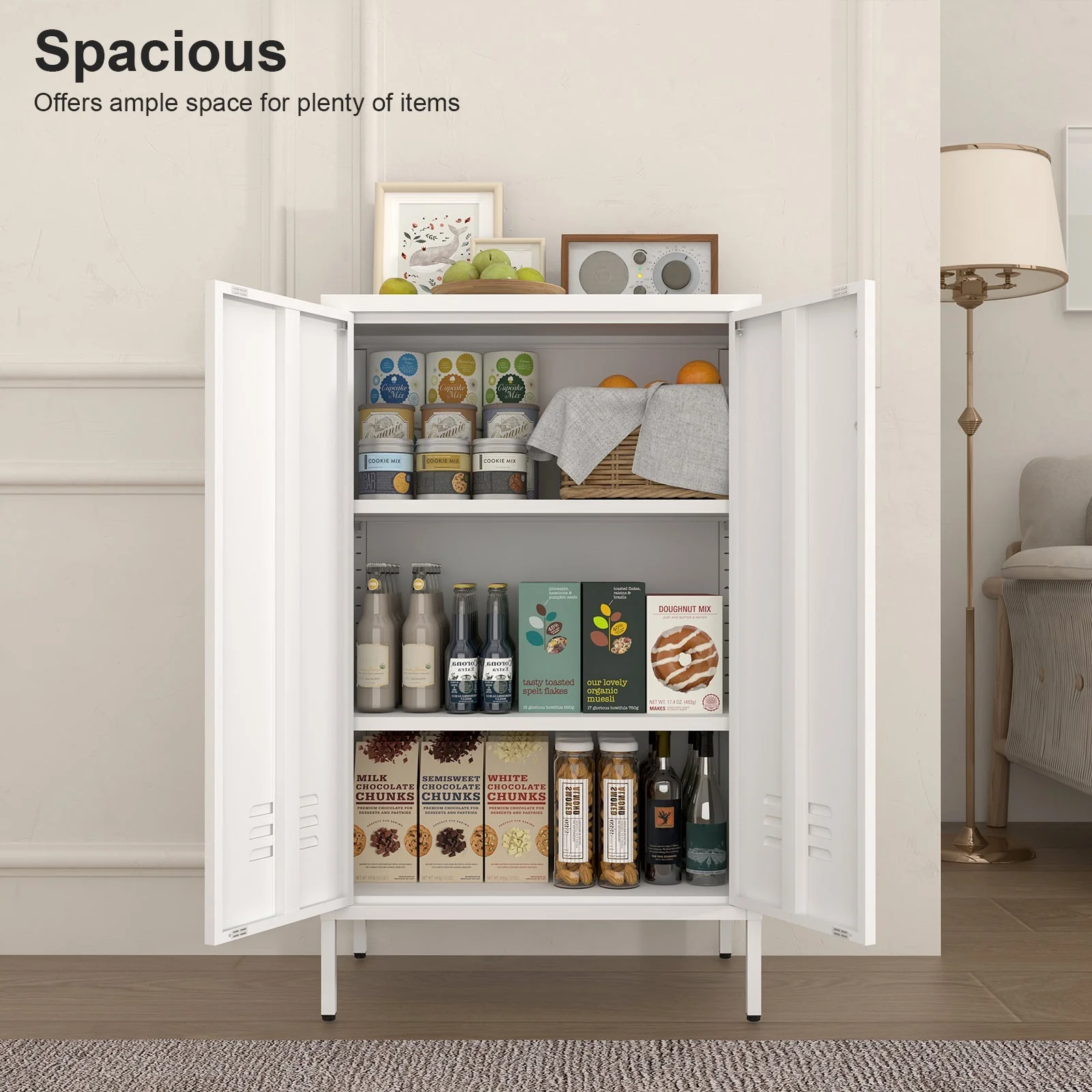 Locker Cabinet with 2 Doors and Adjustable Shelves, Pink Metal - Image 6