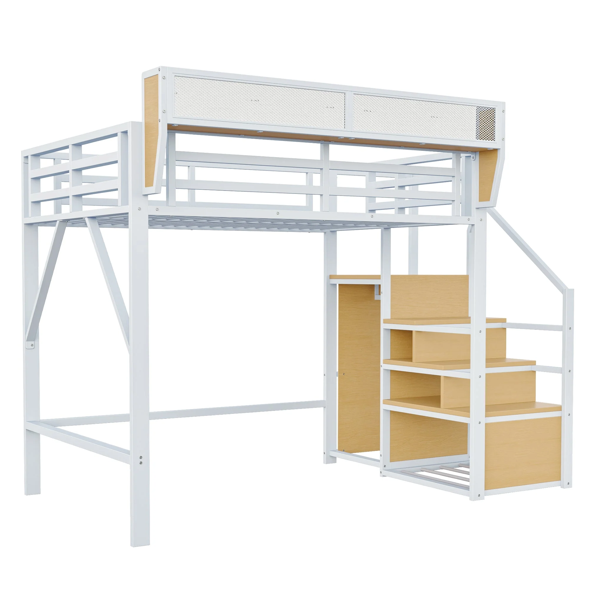 Loft Bed 140x200 Safety Ladder Storage Metal White - Image 7