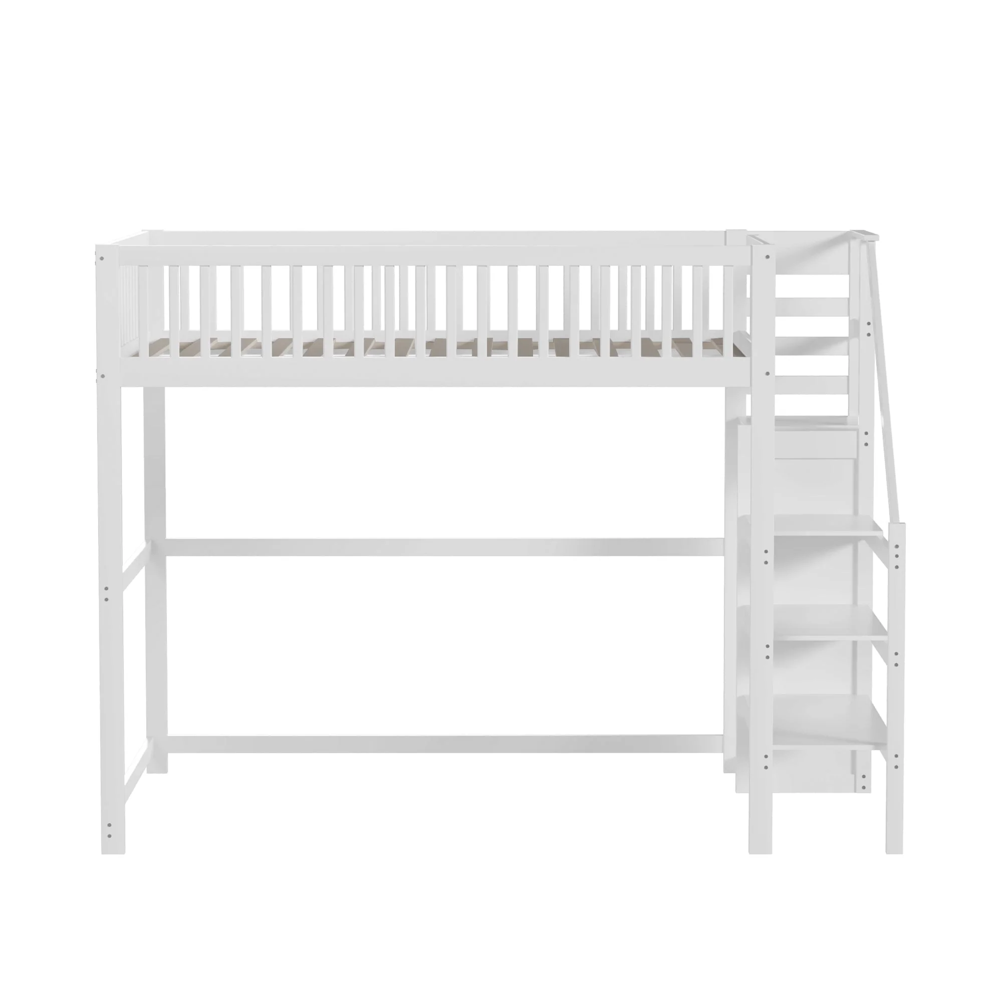 Loft Bed, 140x200 with Stairs, Storage, Wardrobe, White Wood - Image 7