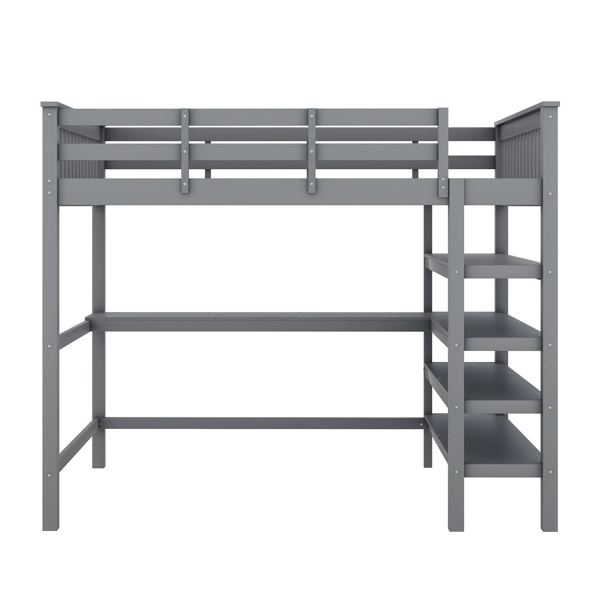 Loft Bed 140x200cm Storage Compartments Desk - Grey - Image 9