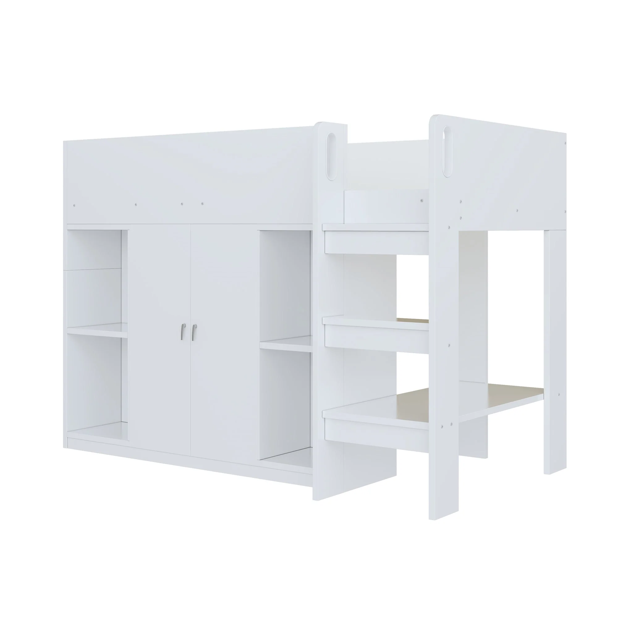 Loft Bed 90*200, Storage, Wardrobe, Shelves, Ladder, White - Image 10