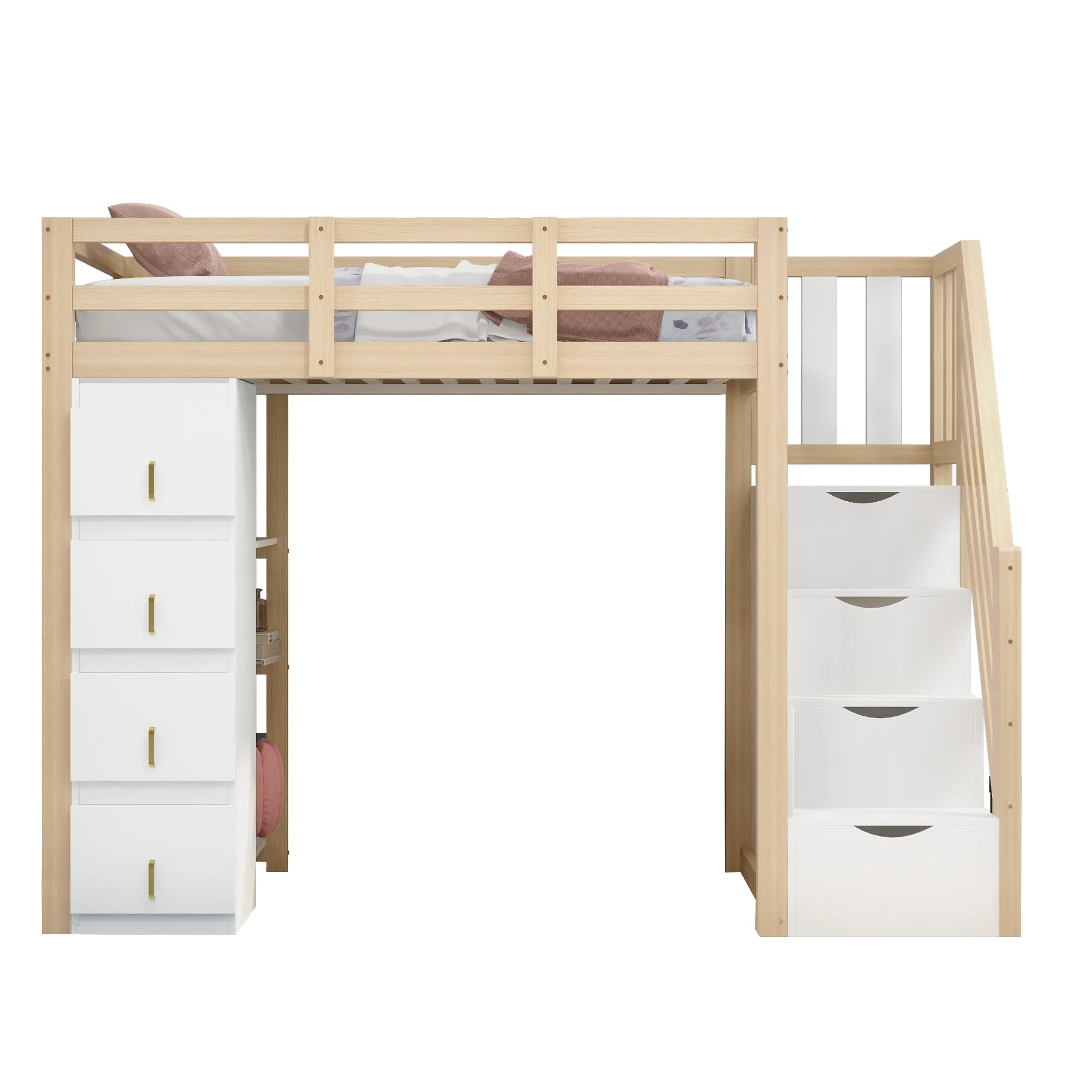 Loft Bed, 90 x 200 cm with Storage & Ladder, Solid Wood - Image 7
