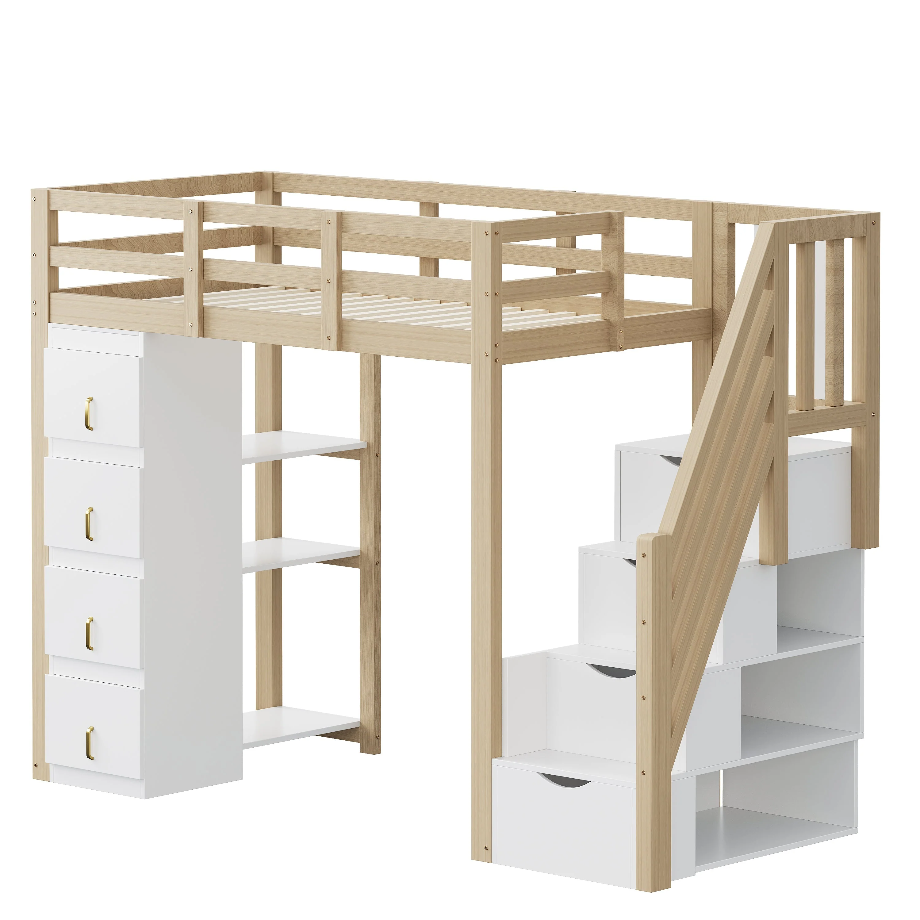Loft Bed, 90 x 200 cm with Storage & Ladder, Solid Wood - Image 9