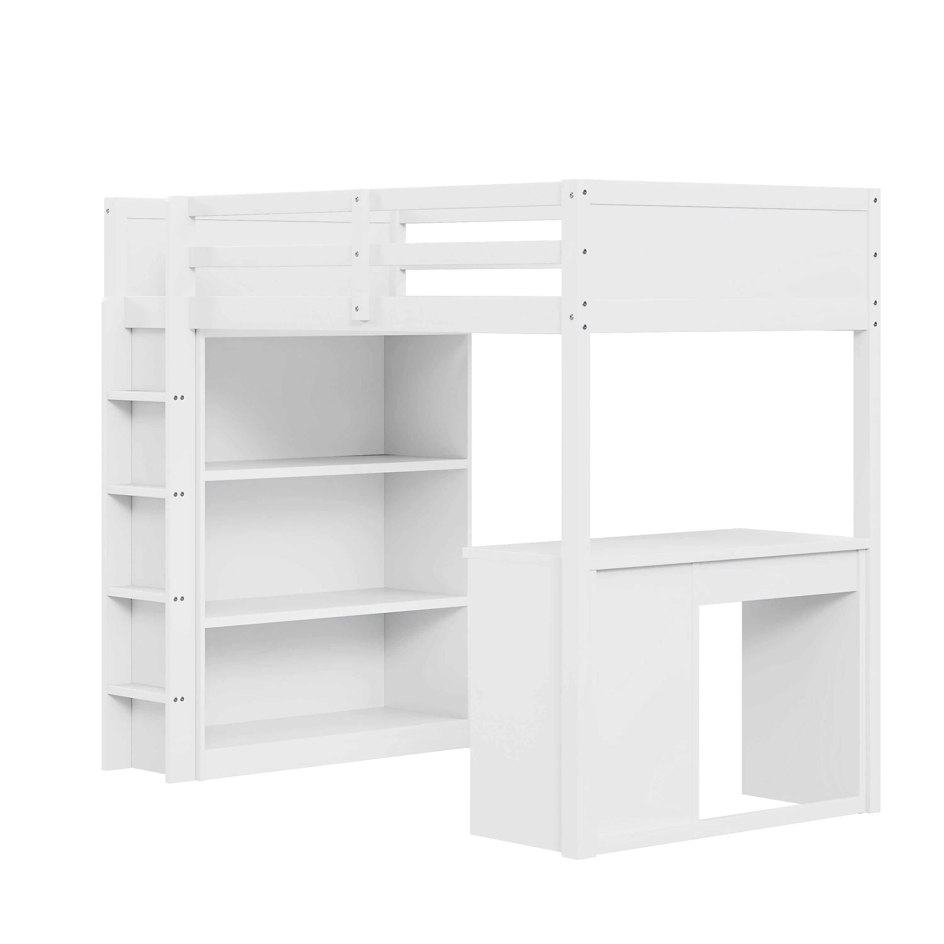 Loft Bed, 90x200 cm, Storage & Desk, Wood White - Image 5
