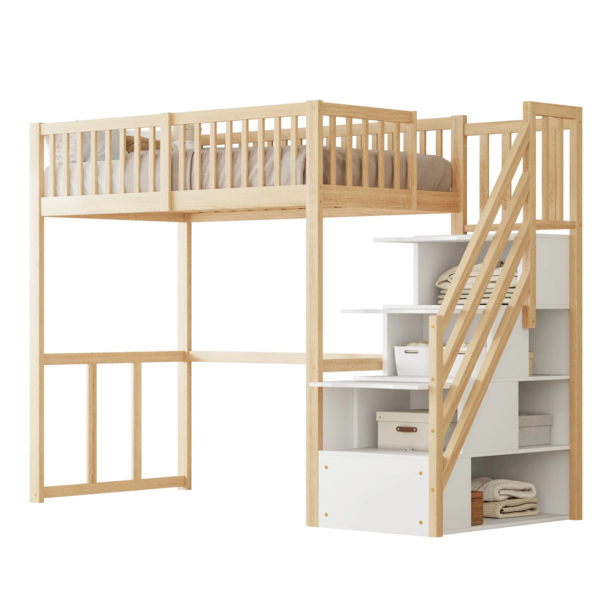 Loft Bed 90x200 Safety Storage Ladder, Solid Pine Wood - Image 6